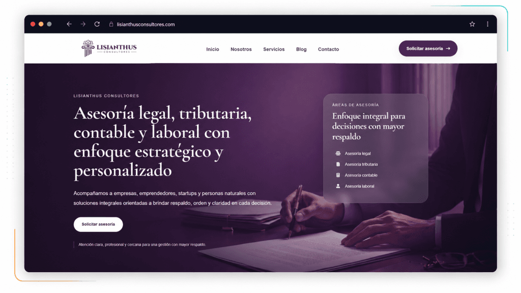 Captura del sitio Lisianthus Consultores